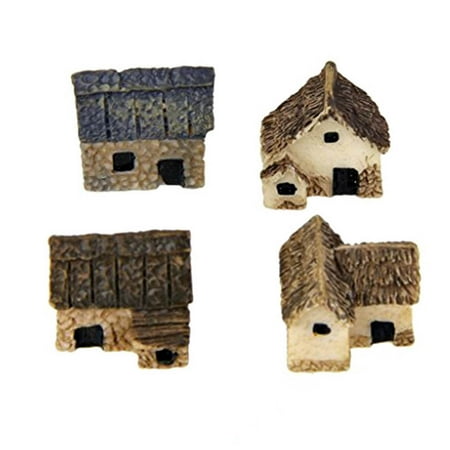 Decorating Cottages 4pcs Miniature Fairy Garden Stone Houses Mini Cottage House Miniatures Decor Accessories Gardening Decoration Kit ()