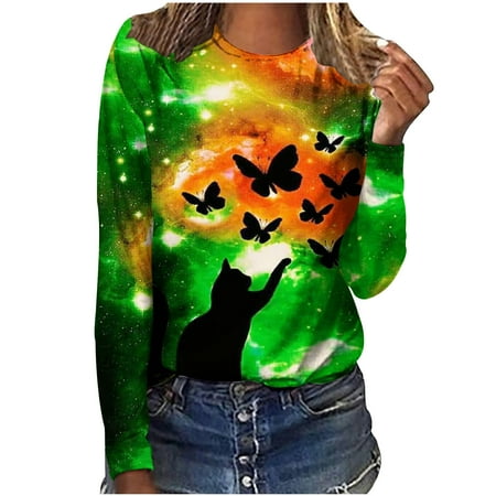 

Zedker Women Shirts Women s T-Shirts Fashion Woman Crew Neck Long Sleeve T-Shirt Autumn Print Loose Blouse Tops