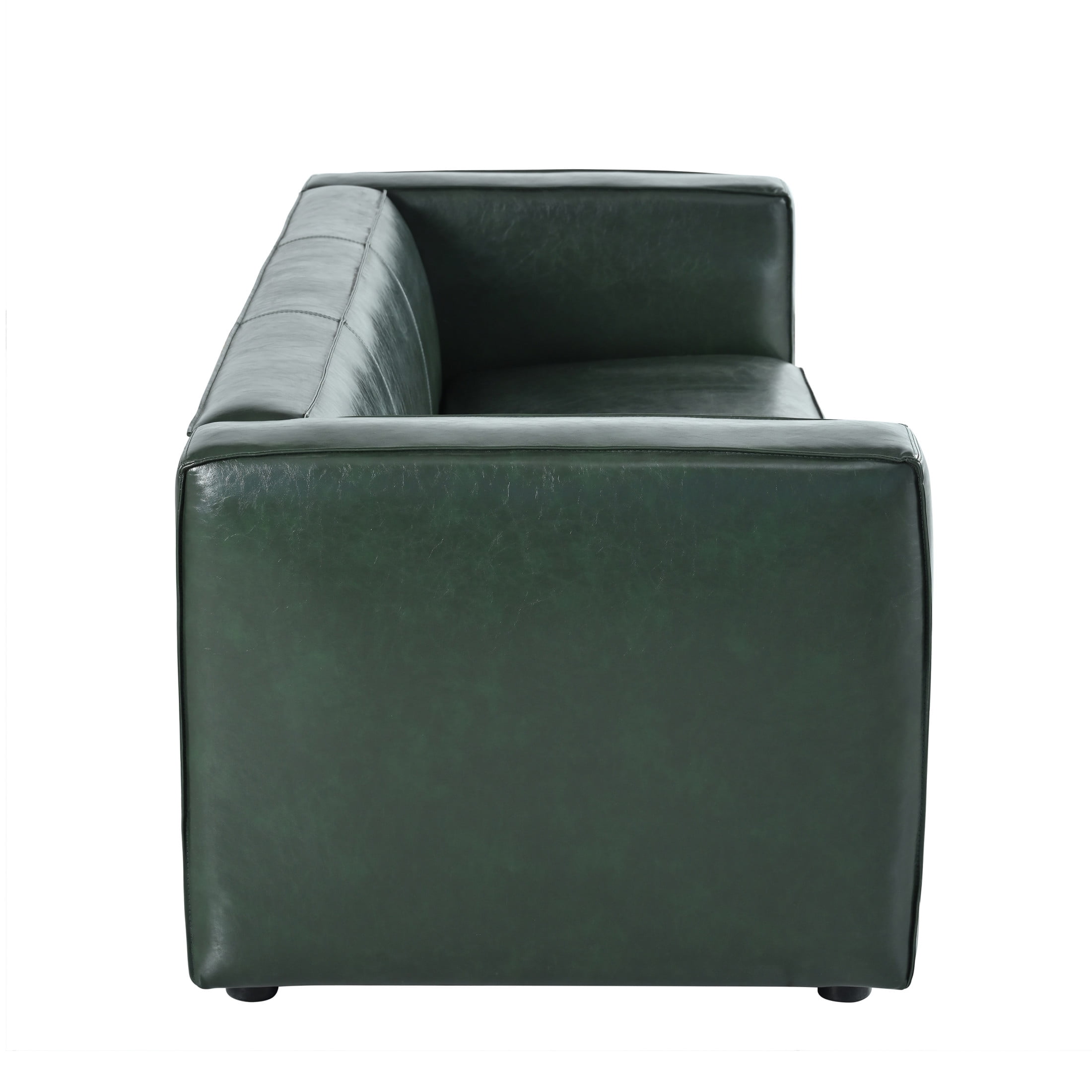Christopher Knight Home Minimalist 70” PU Leather 3 Seater Sofa Couch, Solid Wood legs, Green