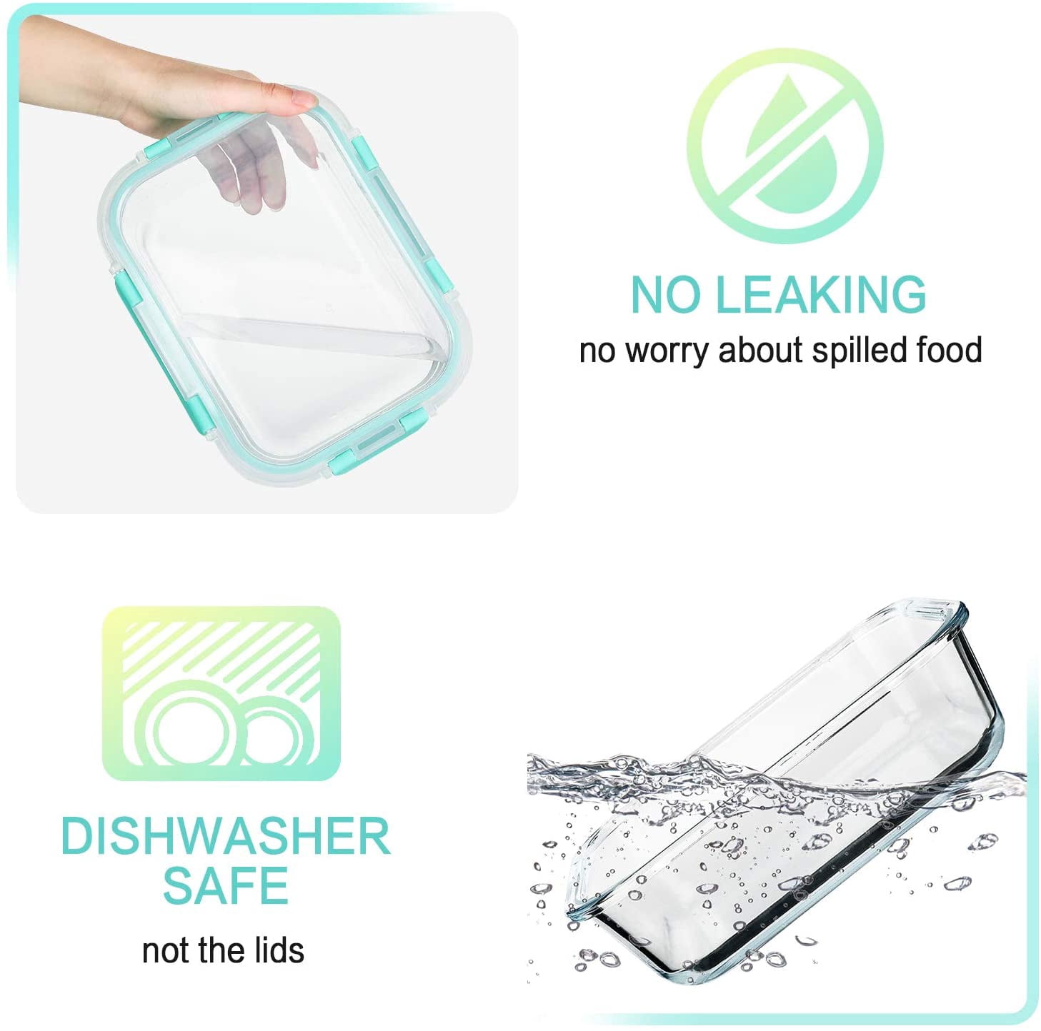 Glass Food Storage Containers with Lids, Meal Prep Airtight and Leak-Proof, 5-Pack 36 oz (4.5 Cups) Lunch Box for Microwave, Oven, Freezer and Dishwasher