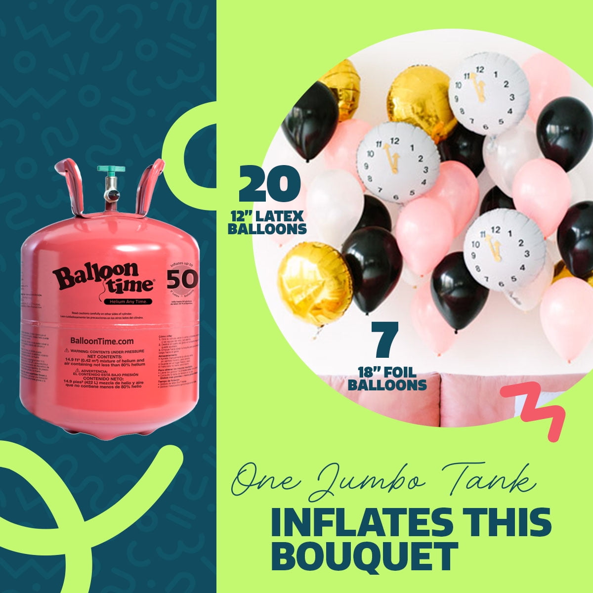 Balloon Time Jumbo Helium Tank Kit – Portable Helium Balloon Tank with Ribbon and Balloons