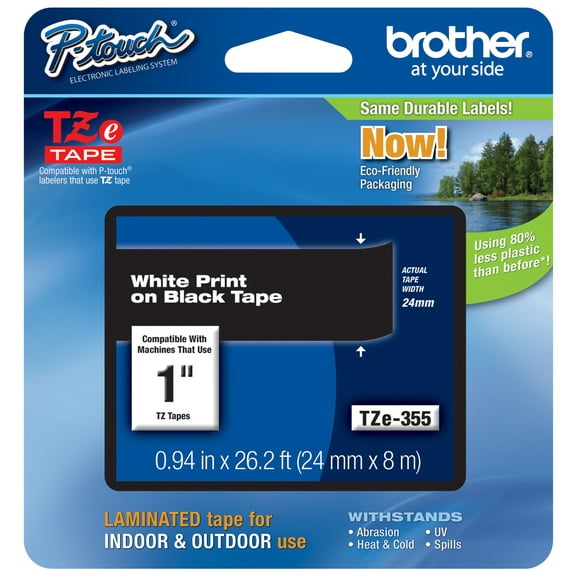 Genuine Brother 1" (24mm) White on Black TZe P-touch Tape for Brother PT-1650, PT1650 Label Maker