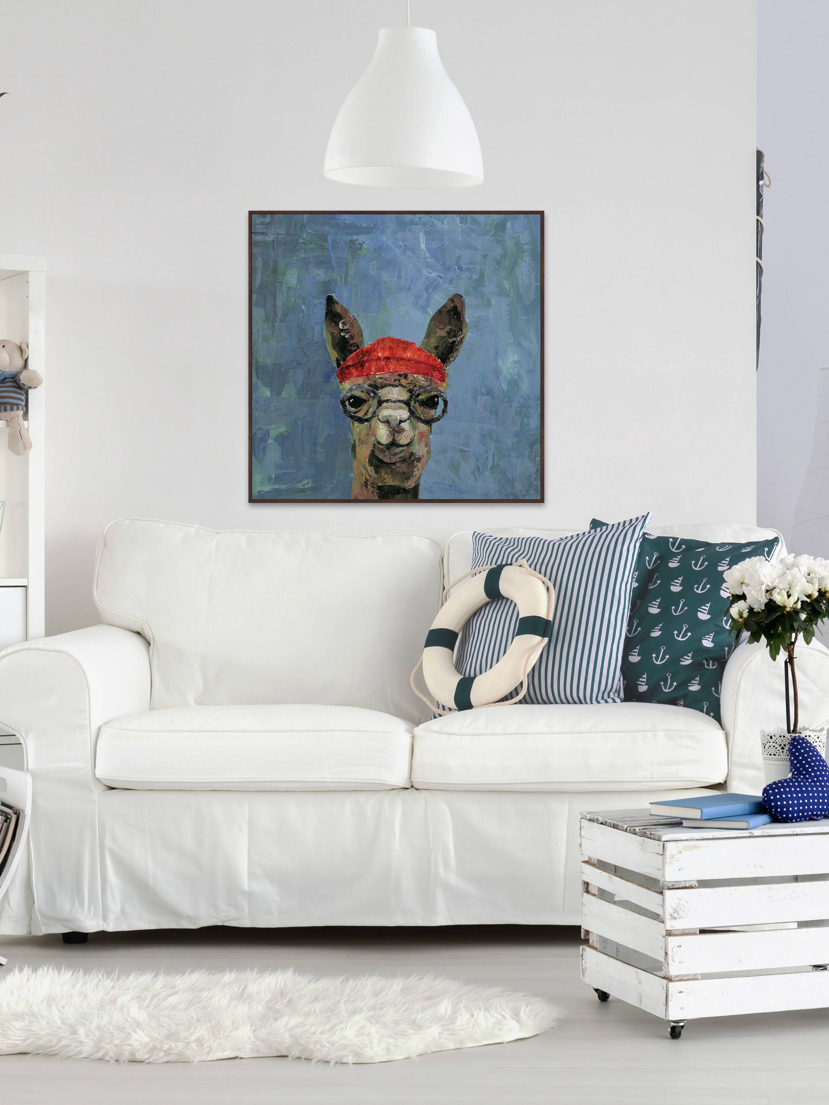 Hipster Llama Floater Framed Painting Print on Canvas