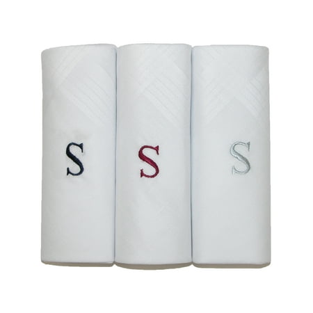 CTM® Men's Cotton Monogrammed Handkerchiefs (Pack of 3)white