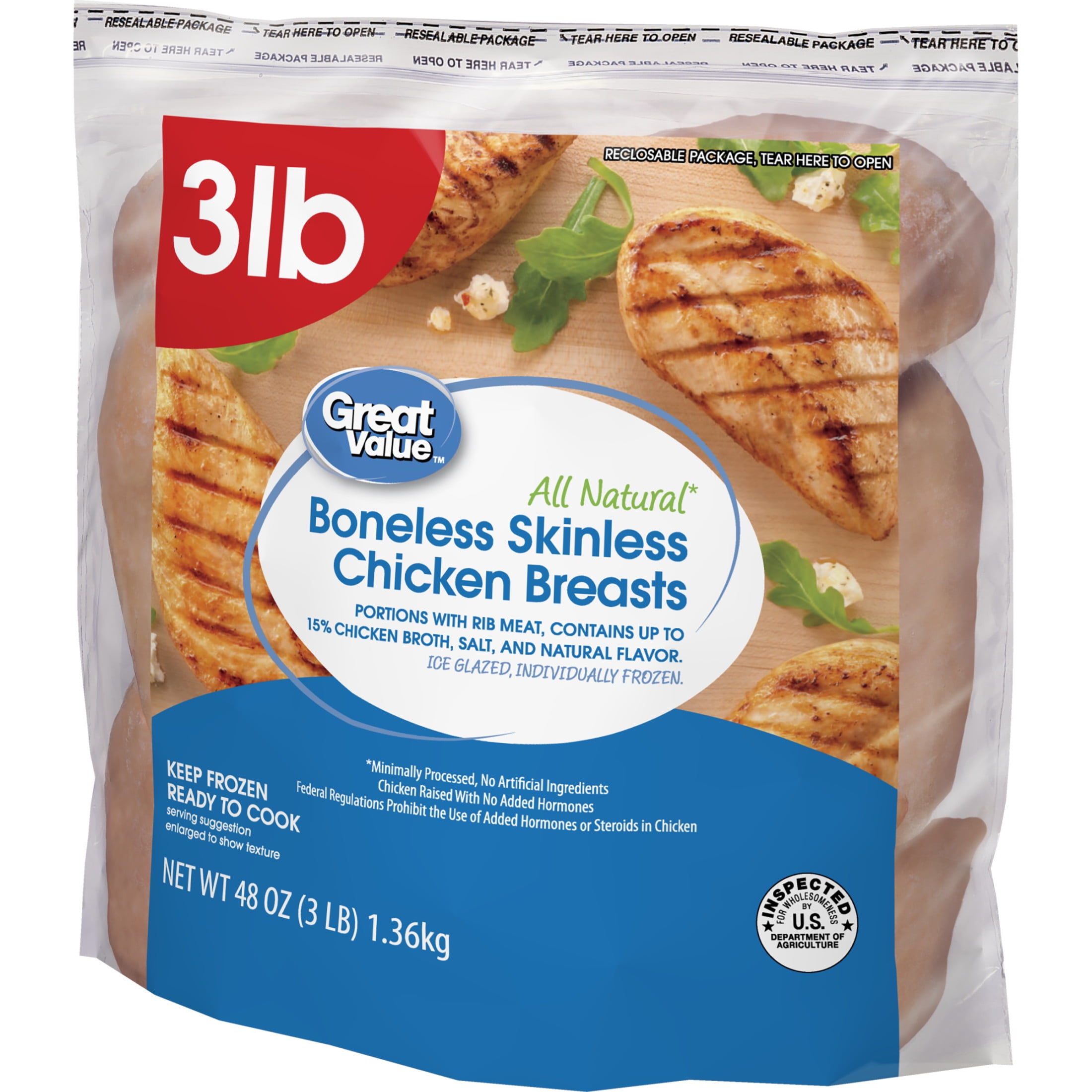 Great Value Boneless Skinless Chicken Breast 3 Lb Frozen Walmart Com Walmart Com