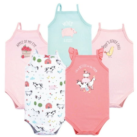 

Hudson Baby Infant Girl Cotton Sleeveless Bodysuits Girl Farm Animals 6-9 Months