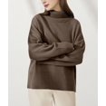 thumbnail image 4 of Women Mock Neck Sweater Chunky Long Sleeve Knitted High Low Hem Trendy Fall Winter Jumper Top Camel Color One size, 4 of 10