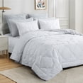 thumbnail image 4 of RUIKASI 2-Piece Pinch Pleated Embroidery Comforter Set,Teen Modern Bedding Set,Twin, White/Gray, 4 of 7