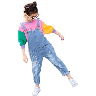 Rolanko Jeansbroek voor meisjes, met verstelbare bandjes, vrijetijdspak voor kinderen, Medium Blauw, 13-15 Jaar