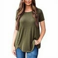 thumbnail image 3 of Femmes T-shirt Couleur Unie Top Manches Courtes Col Rond Manches Courtes Chemisier, Vert Armée, S, 3 of 5
