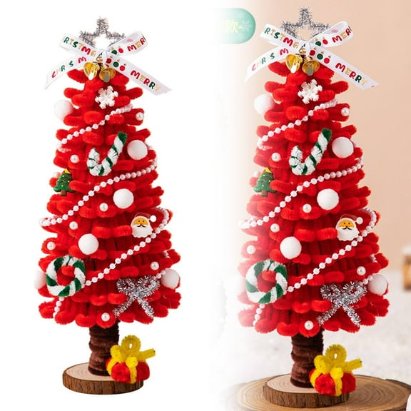 Lssam Small Table Top Christmas Tree with Gold Star, 11 Inch Mini Xmas Tree for Holiday Desk Decor & Party Tabletop