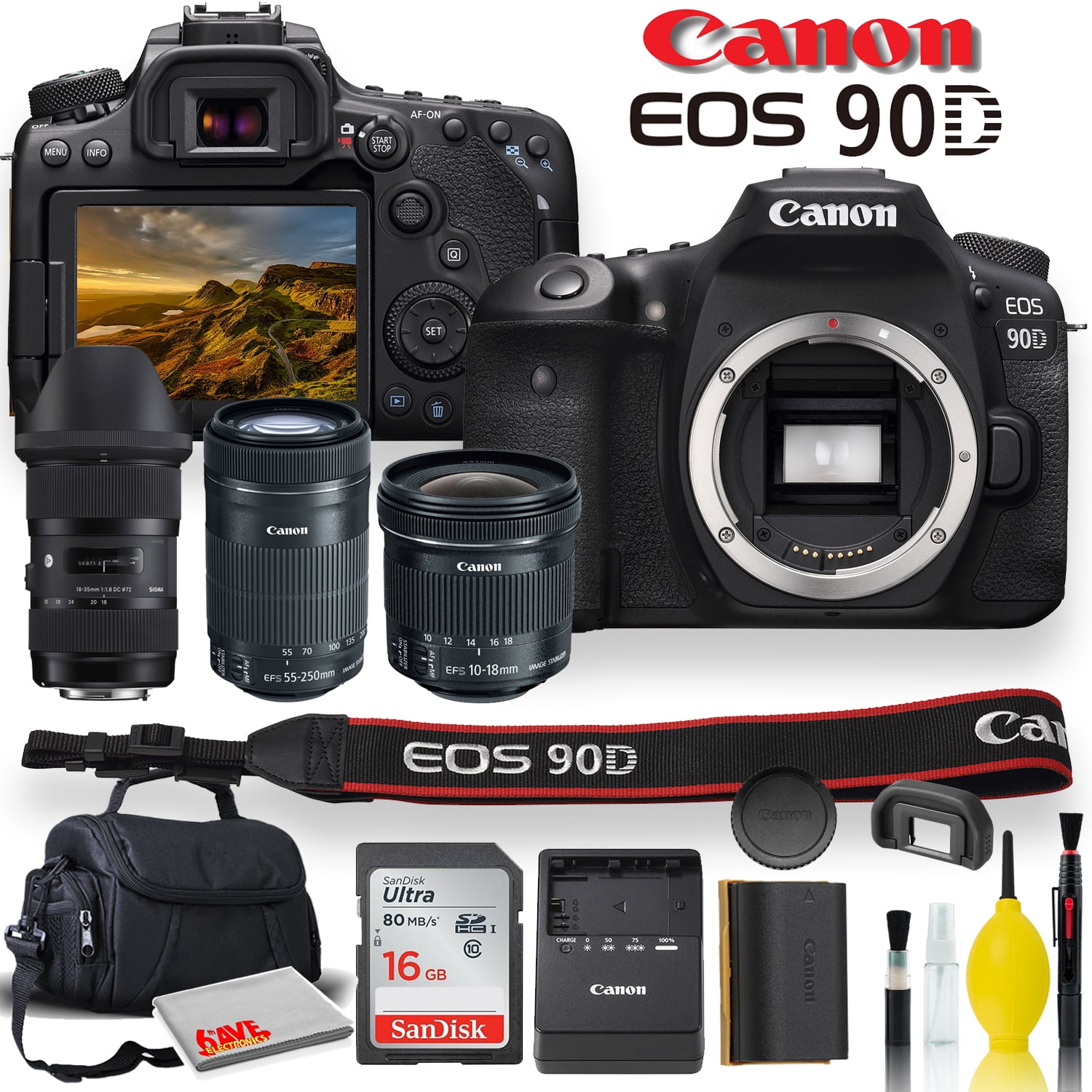 SanDisk 32GB Memory Card Tripod Filters and A-Cell Accessory Bundle Canon EOS 90D 32.5MP DSLR Camera with EF-S 18-55mm is STM & EF 75-300mm Daul Lens Kit Case 