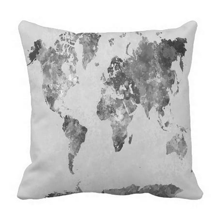 World Of Warcraft Pillow PHFZK Abstract Splatter Pillow Case, World Map in Watercolor Painting Gray Pillowcase Throw Pillow Cushion Cover Two Sides Size 18x18 inches ()
