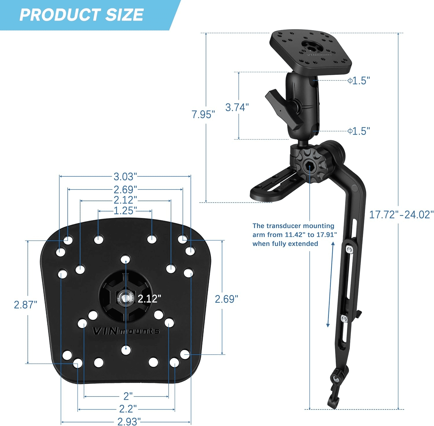 VINmounts Kayak Fish Finder Mount with Transducer Mounting Arm, Compatible with Garmin Striker 4, Lowrance Fish Finders,with Kayak Track