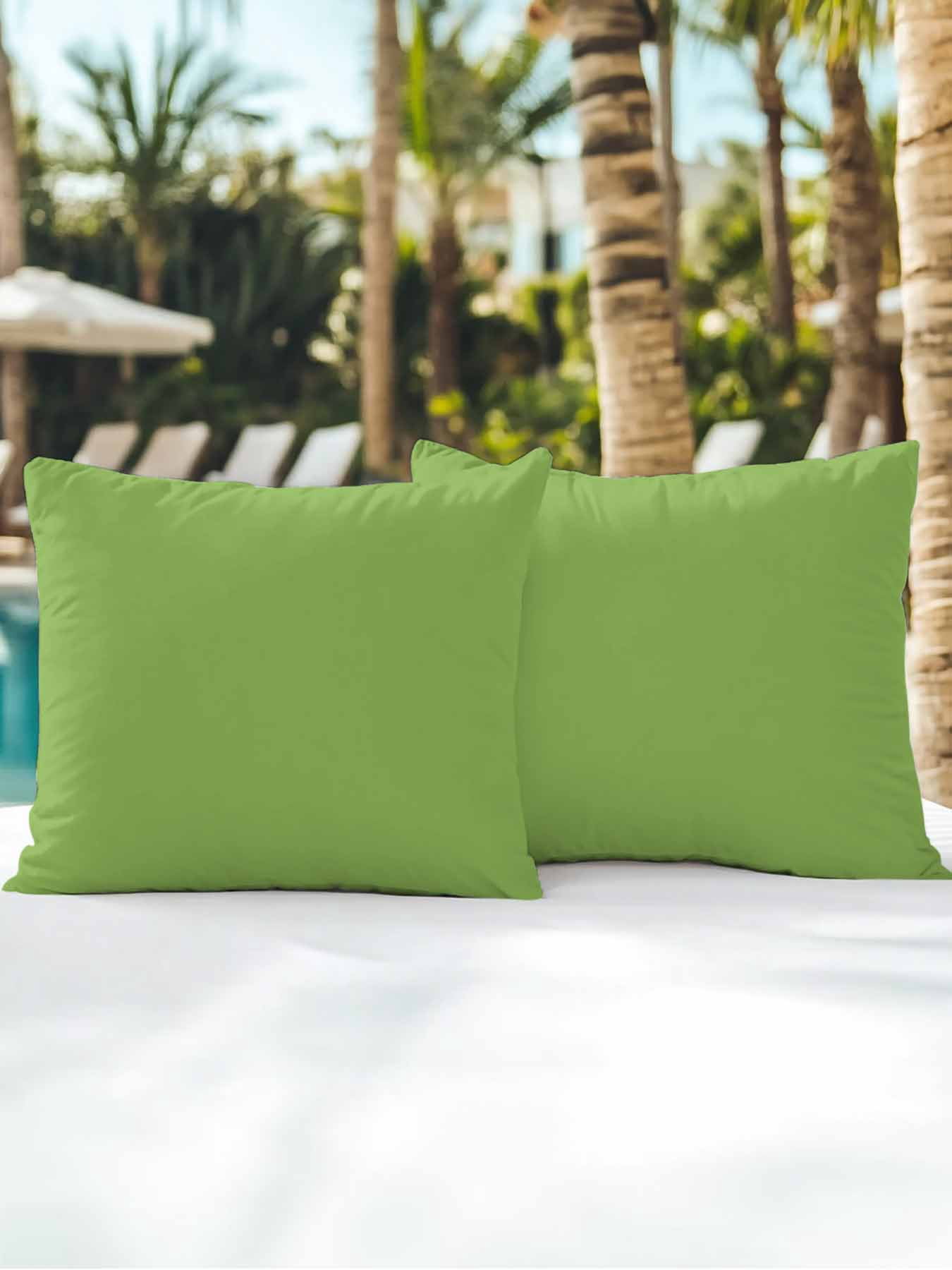 Waterproof Outdoor Throw Pillows with Inserts 18"x18" Set of 2, Green Soft Decorative Pillowcases for Couch Bedroom, Solid Color Simple Abstract Fashion Light Color Pillow Covers for Sofa Living Room