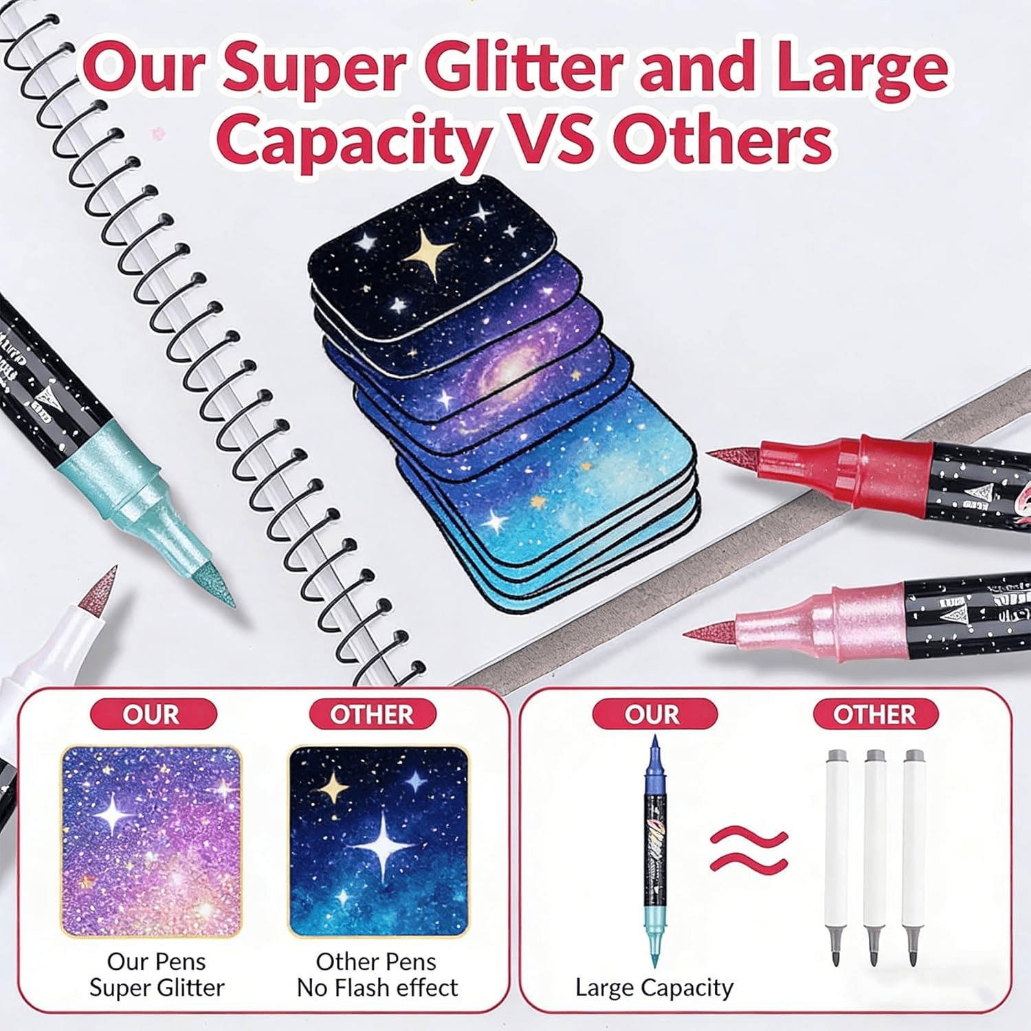 24/48/72/96 Colors Glitter Effect Brush Markers, 2026 New Glitter Dual Tip Markers, Professional Glitter Paint Pens Set for Adult Coloring Books, Journals, Card Making & DIY Crafts (24 Colors)