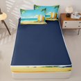 thumbnail image 4 of Castle Fairy Simple Pastel Surfboard Zipper Queen Comforter Set with Fitted Sheet and 2 Pillowcases,Seaside Palm Landscape Art Zipper Bedding Set,Gold Blue,Navy Blue Reversible,4 Pieces, 4 of 6
