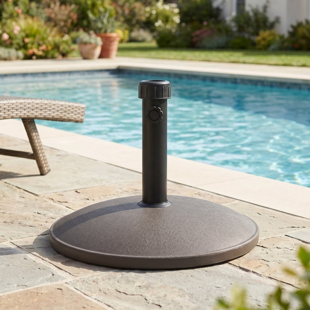 Outdoor 35-lb Round Brown Resin & Concrete Patio Umbrella Base, Weather-Resistan