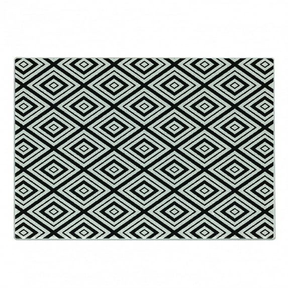 Black and White Cutting Board, Abstract Rhombuses Tracery Diamond Shapes Composition in Orderly Fashion, Decorative Tempered Glass Cutting and Serving Board, Small Size, Black White, by Ambesonne