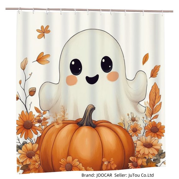 JOOCAR Cute Ghost with Pumpkin Polyester Shower Curtain for Home Bathroom Bath Tub Decor 72x72 inch