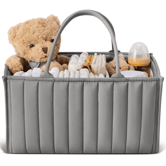 Baby Diaper Caddy Basket Organizer-Sturdy, Breathable & Washable, Large Organizer Tote Bag  for changing table, Diaper Nursery Storage Organizer for Baby Stuff, Baby Shower Gifts for Newborn, Gray