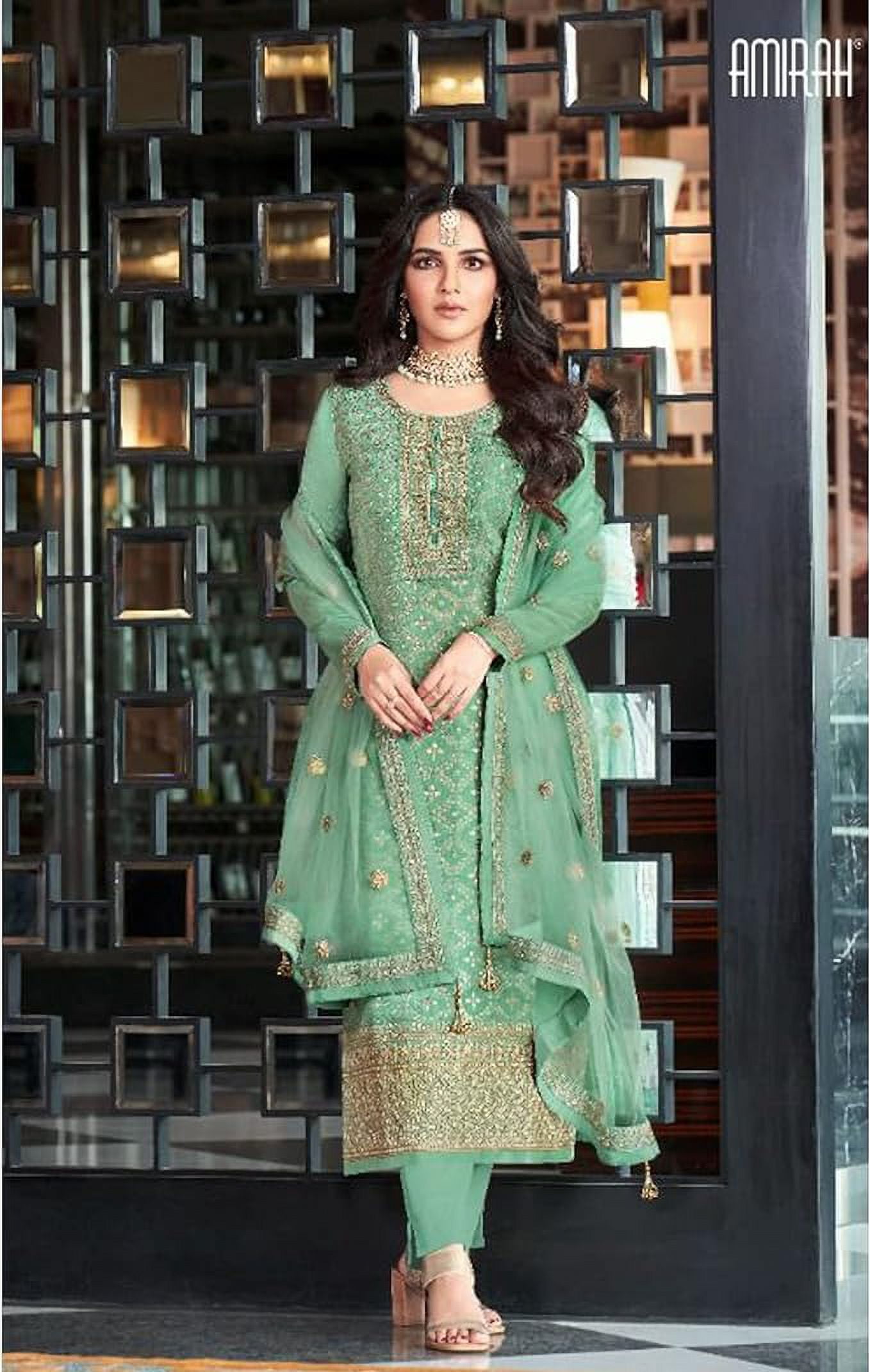 Designer Indian Pakistani Salwar Kameez Suits Reception Wear Trouser Pant Dress ( Orange, L - 42 ), Women's, Size: Large - 42, Green