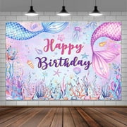 Mermaid Backdrop,Kids Birthday Photograph Backdrop,Girl Birthday Party Background,Happy Birthday Backdrop Coralline Bday Backdrop for Girls Birthday Mermaid Theme Birthday Party Decor 6X4FT