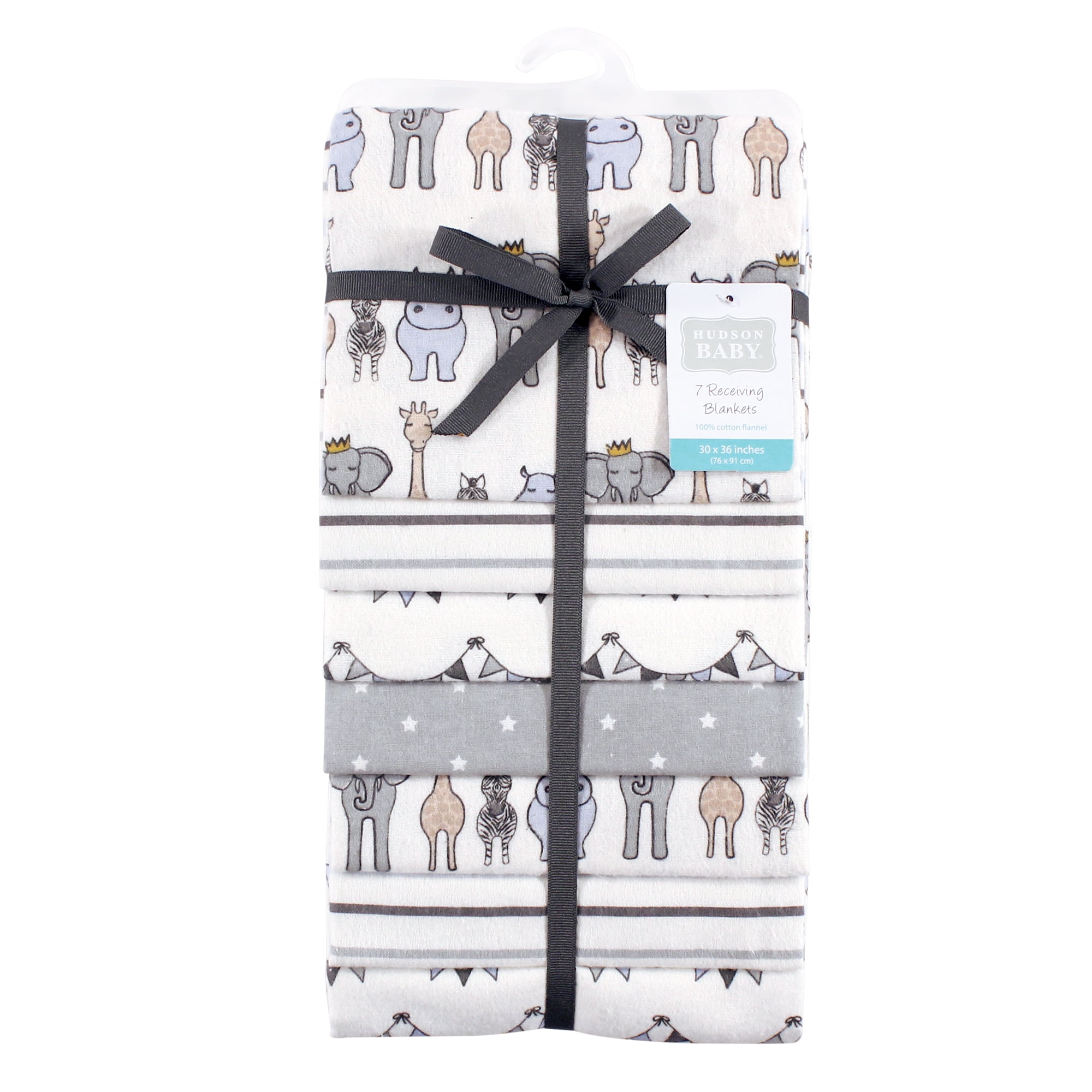 Little Treasure Hudson Baby Boys Cotton Poly Flannel Receiving Blankets 7-Pack, Blue Royal Safari, 30x30 inches