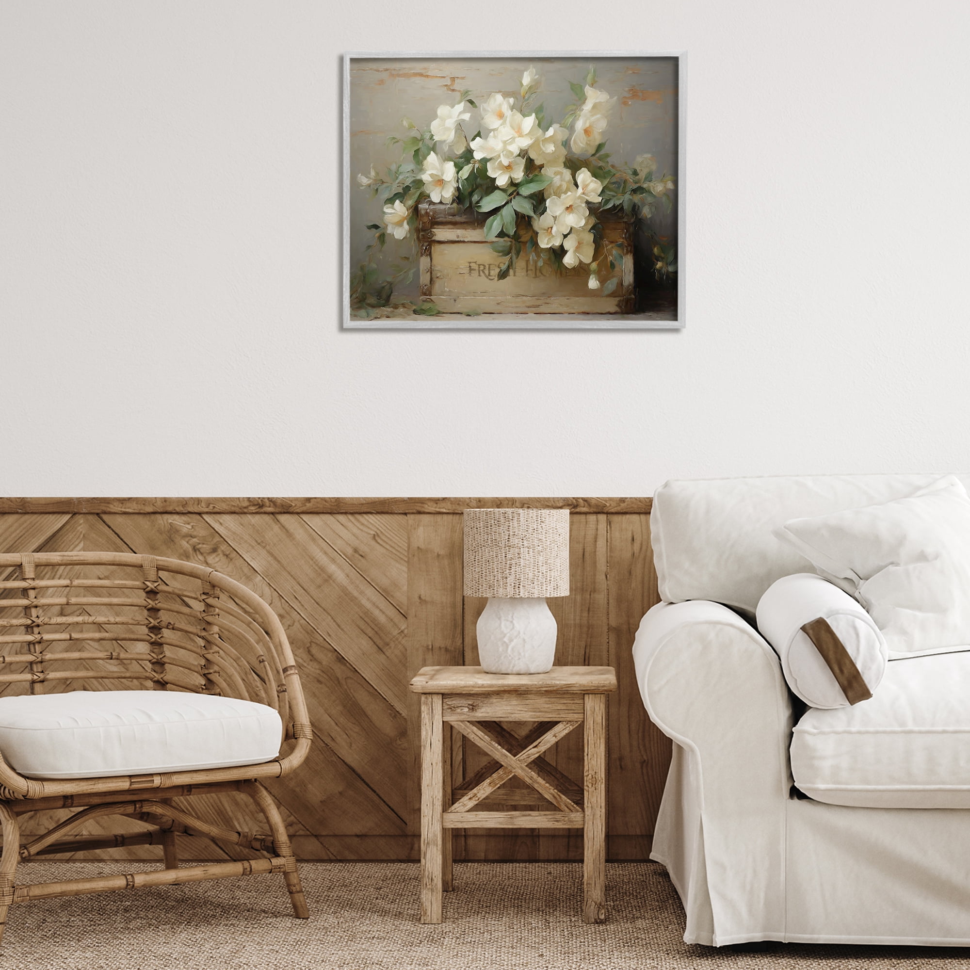 Stupell Industries Fresh Rustic Flowers Botanical & Floral Painting Gray Framed Art Print Wall Art, 30 x 24