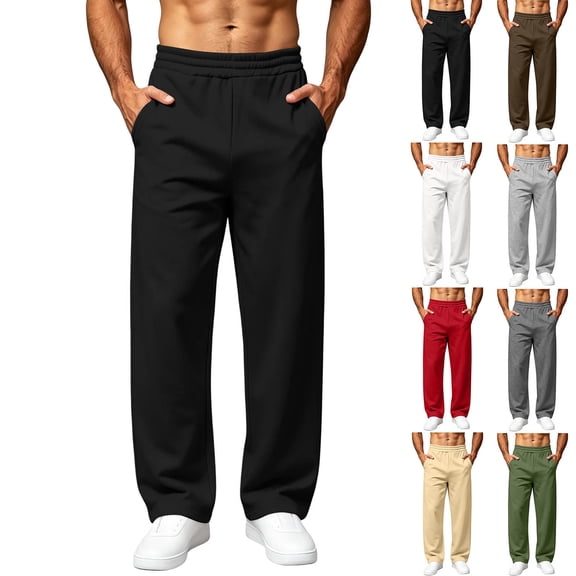 Men's Casual Pants Dqueduo Men's Solid Color Stretch Loose Casual Multi Pocket Elastic Waistband Wide Leg Pants Long Trousers Black XL