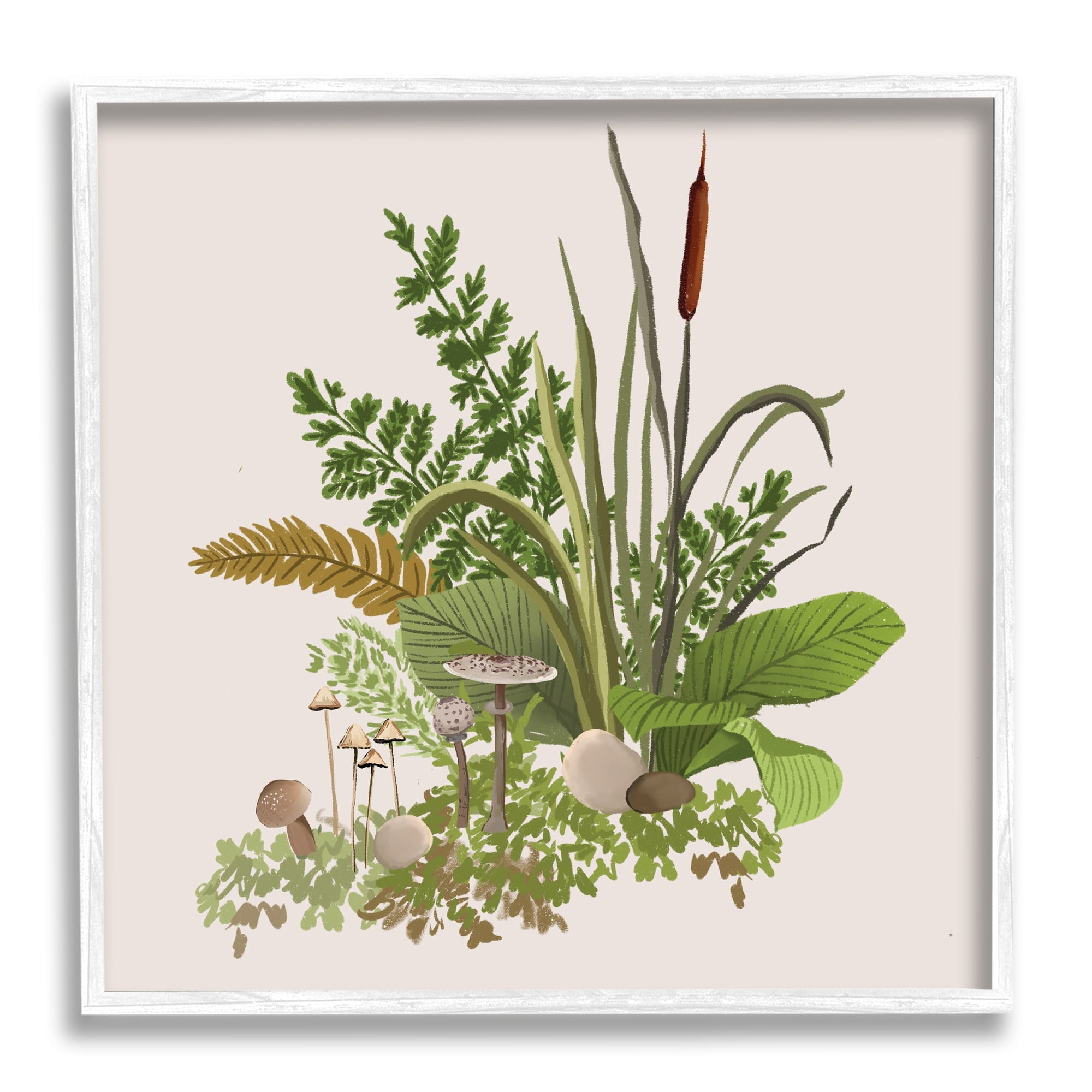 Stupell Industries Cottage Botanicals Plants Mushrooms Ferns Forest Floor Graphic Art White Framed Art Print Wall Art, Design by House of Rose