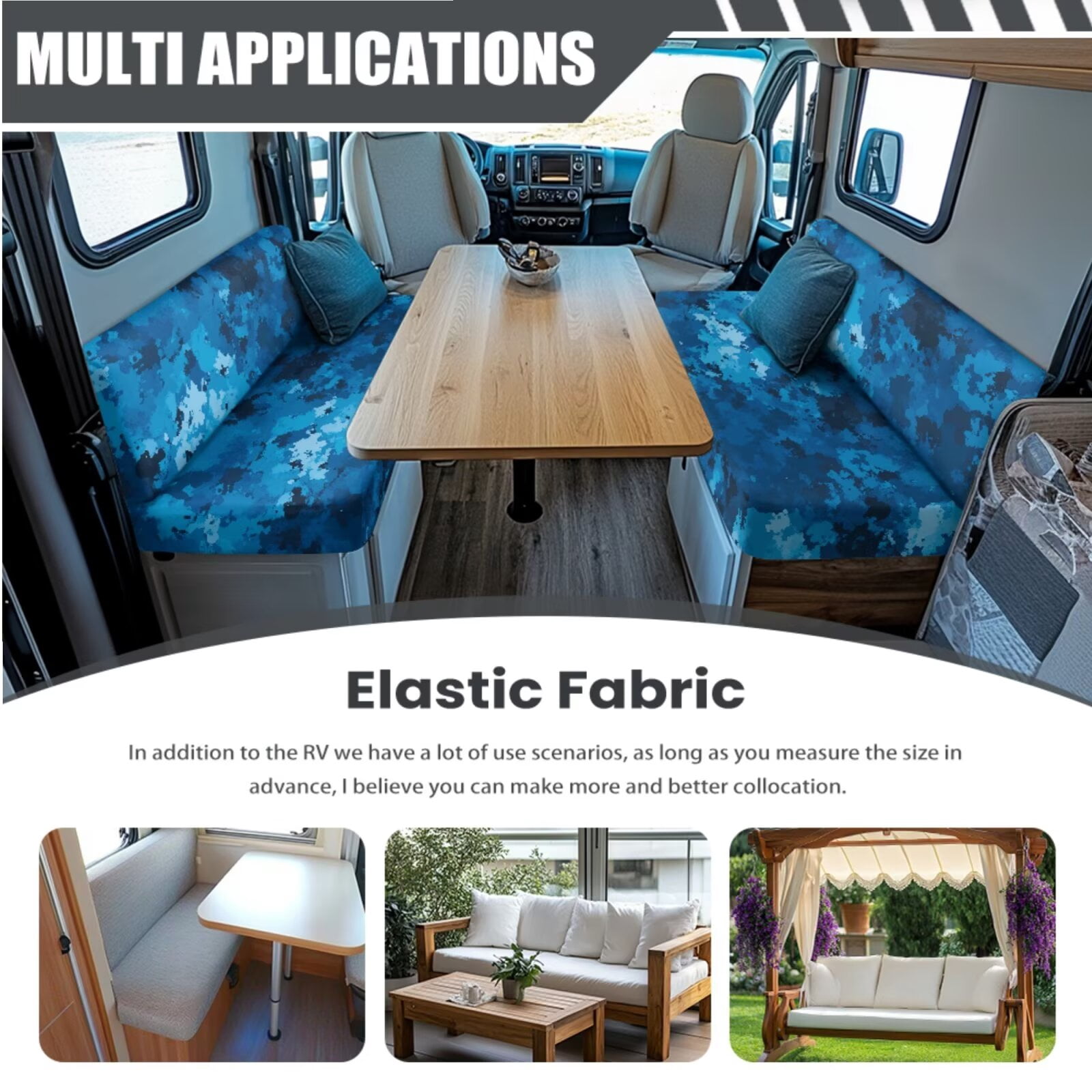 XYZCANDO Blue Camouflage Print RV Sofa Cover RV Couch Cushion Slipcovers Comfortable Loveseat Slipcovers for Travel Couch Stain Resistant Sofa Cover 2 Backrest Cover & 2 Bench Cover
