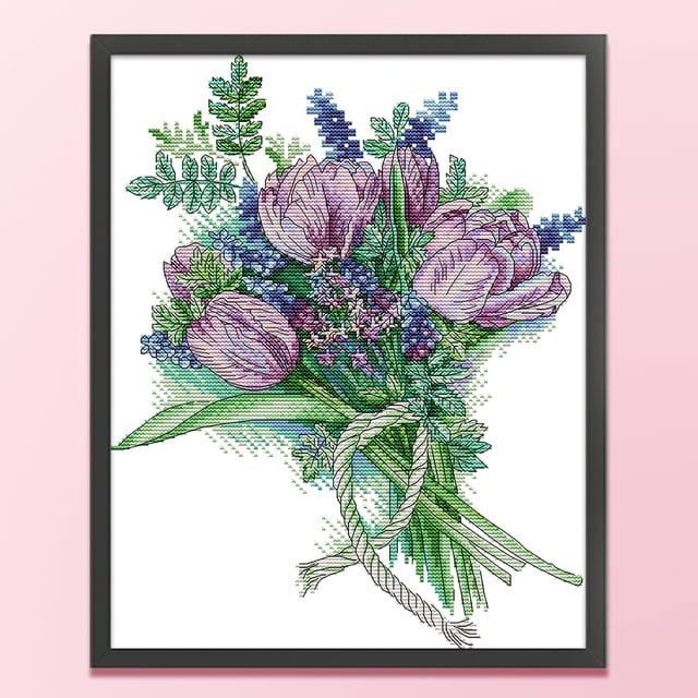 Cuadros Decorativos Bordado parcial Hilo de algodón ecológico Kit de punto de cruz de tulipán contado de 14 quilates (HA021) Wdftyju embutido en tela
