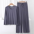 thumbnail image 2 of Wyobmus Ladies Pajamas Sets Summer Modal Cooling Outfits Round Neck Loose Long Sleeve Tops Wide Leg Elastic Waist Bottoms 2 Piece Lounge Sets B-Gray, 2 of 3