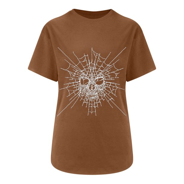 Mujeres Fahion Cuello redondo Mangas caídas Hombro Camiseta Estampado de calavera Blusa Túnica Tops Fridja zx1974