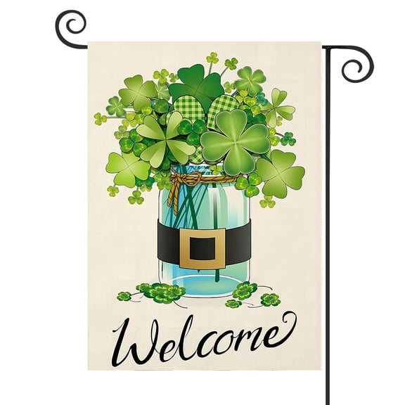 DMERBYL St Patricks Day Garden Flag 12x18 Inch Double Sided Shamrock Jar Small Seasonal St Patricks Day Flag Yard Outdoor Flag Decoration