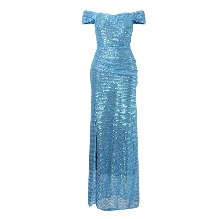 johanna ortiz blue dress Sparkly Sheath Spaghetti Straps Corset Pleated Slit Prom Dresses main image 0
