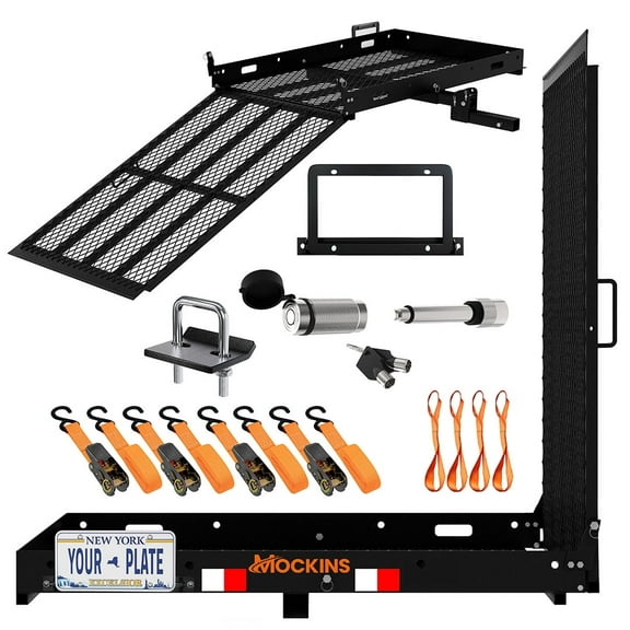 Mockins 48"x28.5"x4" Wheelchair Hitch Carrier with Ramp, License Plate Bracket and Trailer Hitch Rack Accessories