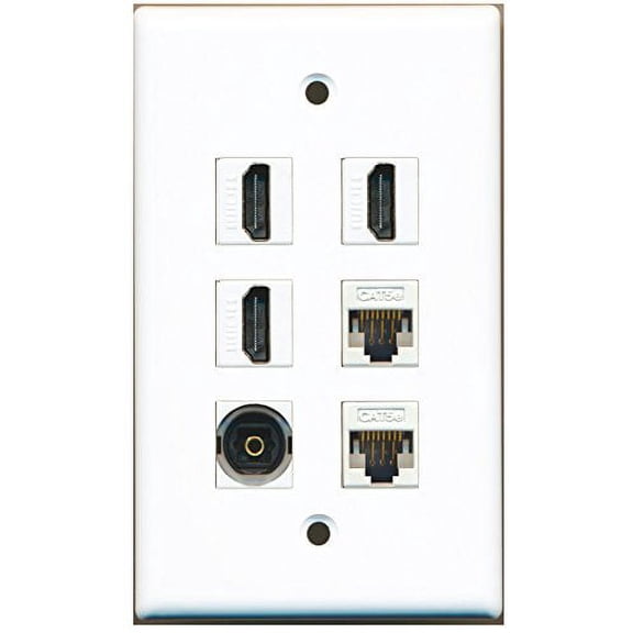 RiteAV - 3 HDMI 1 Port Toslink 2 Port Cat5e Ethernet White Wall Plate