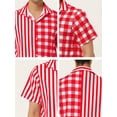 thumbnail image 6 of INSPIRE CHIC Men's Contrast Color Short Sleeve Button Down Printed Striped Plaid Shirt Red White XL, 6 of 6