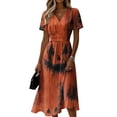 thumbnail image 2 of Womens Halloween Dress Pumpkin Short Sleeve Witch Hat Cute Wrap Dress Spider V Neck Vintage Wedding Guest Dresses 3XL, 2 of 5