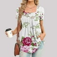 thumbnail image 2 of Sodopo Women's Floral Printed Short Sleeve T-Shirt Square Neck Summer Tops Pleated Shirts Casual Blouses Flowy Tunic Blouse Tops, 2 of 5