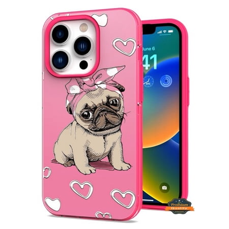 For Apple iPhone 14 Pro (6.1 ) Fashion Pattern Design Shockproof Protection TPU Rubber Frame and Hard Back Slim Phone Case Cover by Xpression - Heart Dog