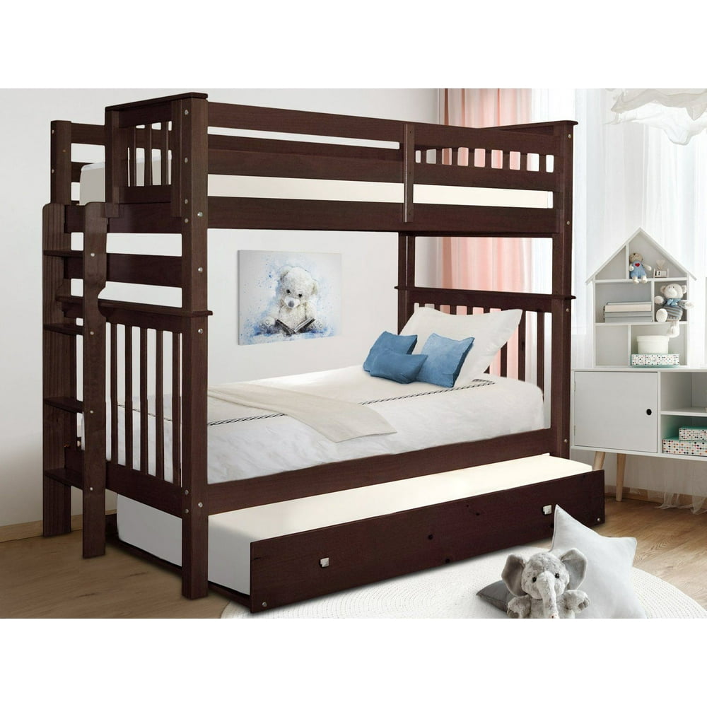 Bedz King Tall Bunk Beds Twin over Twin Mission Style with End Ladder