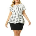 thumbnail image 6 of Unique Bargains Women's Plus Size Short Sleeves Polka Dots Outfits Fashion Peplum Blouse, 6 of 6