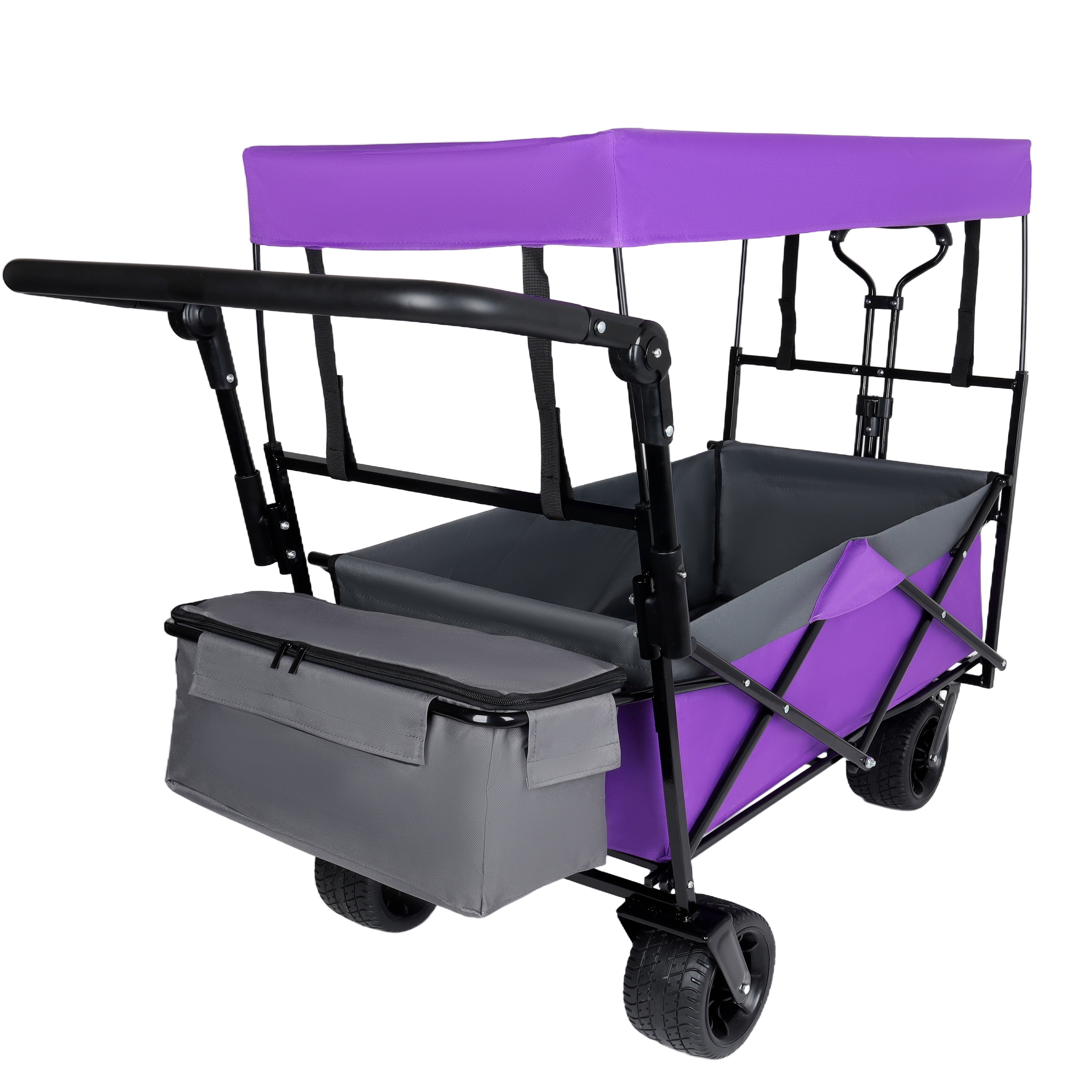 With Push Handle, 480Lbs Collapsible Wagon with Canopy, Wagon cart with 7" All-Terrain Wheels, Large Capacity for Camping, Shopping, Sports, and Garden Use
