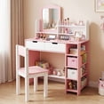thumbnail image 1 of Gymax Kids Vanity Set w/Mirror&Chair Princess Makeup Dressing Desk w/Storage Shelves, 1 of 10