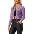 thumbnail image 4 of INSPIRE CHIC Women's Sheer Crochet Lace Long Sleeve Zipper Cropped Bomber Jacket L Light Purple, 4 of 6