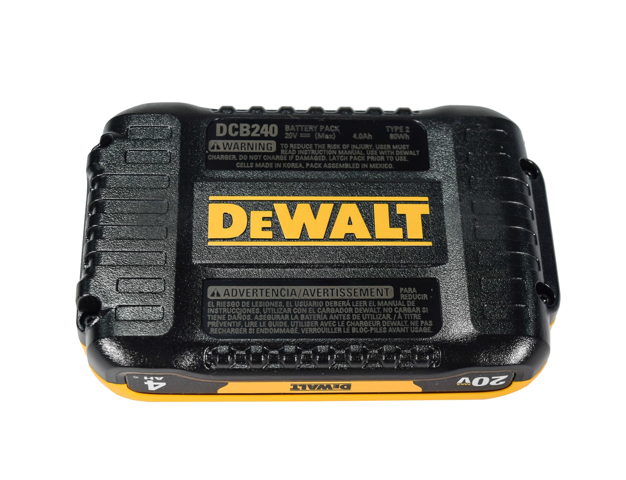 DEWALT 20V MAX 4.0Ah Compact Lithium-Ion Battery Pack (DCB240) – Extended Runtime, Lightweight Design, LED Fuel Gauge