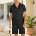 thumbnail image 6 of Men's Knitted Stripe Pajama Sets Lapel Short Sleeve Loungewear Relaxed Fit Nightgown Sets Button Down Pajama Top Comfort Casual Pjs Shorts Trendy 2025 Sleepwear Sets, 6 of 7